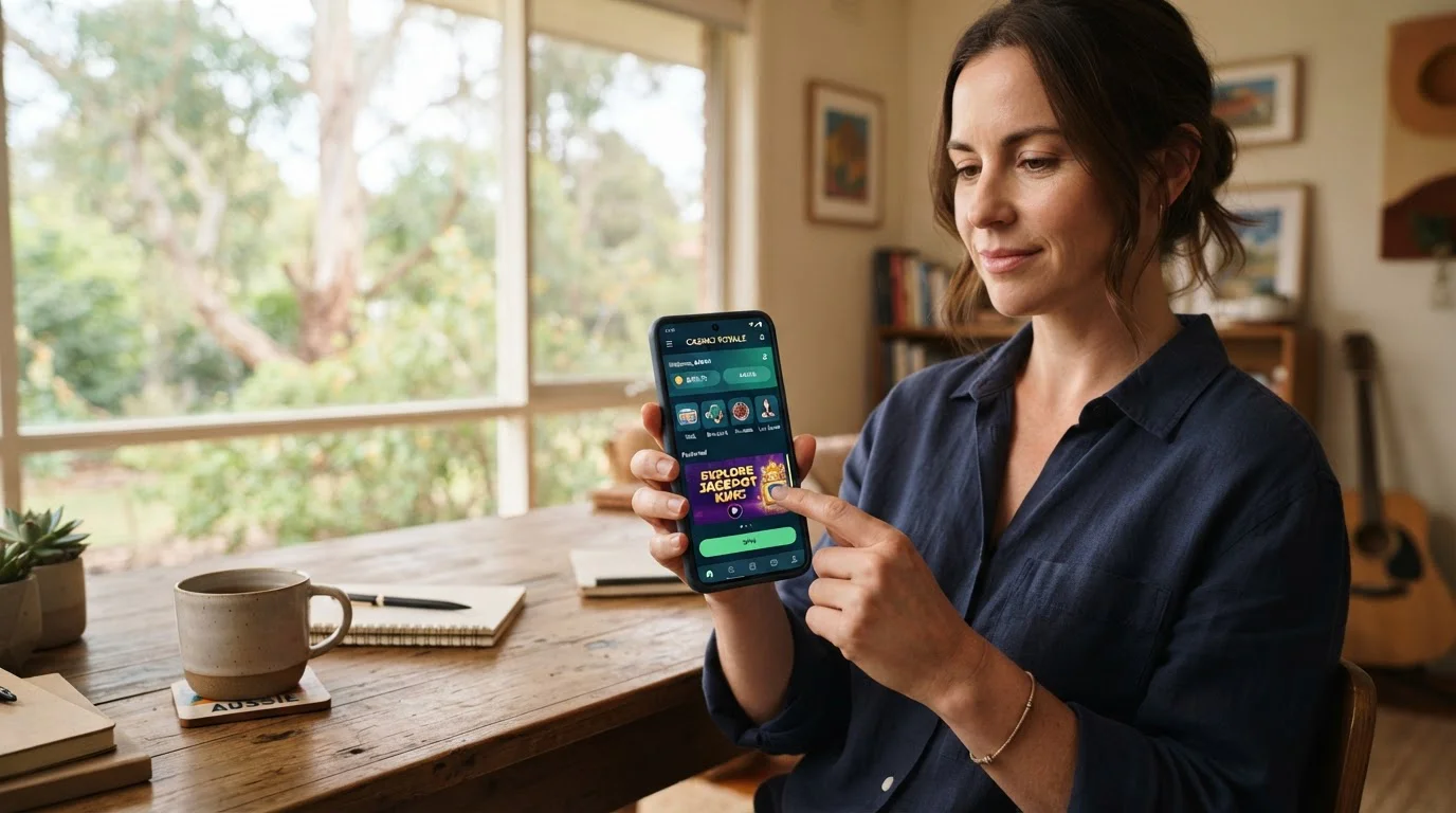 Australian player testing online casino on smartphone with PayID payment