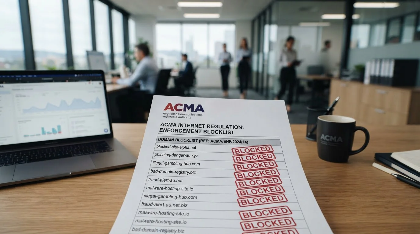 ACMA blocklist document showing domain enforcement