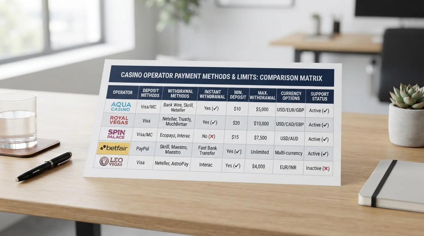 Comparison table showing Amex deposit minimums and withdrawal support across offshore casinos