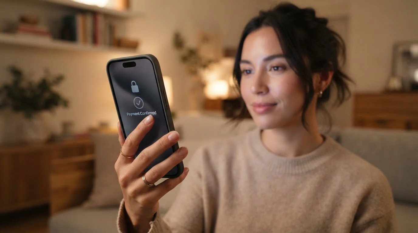 iPhone showing Apple Pay authentication with Face ID at casino cashier