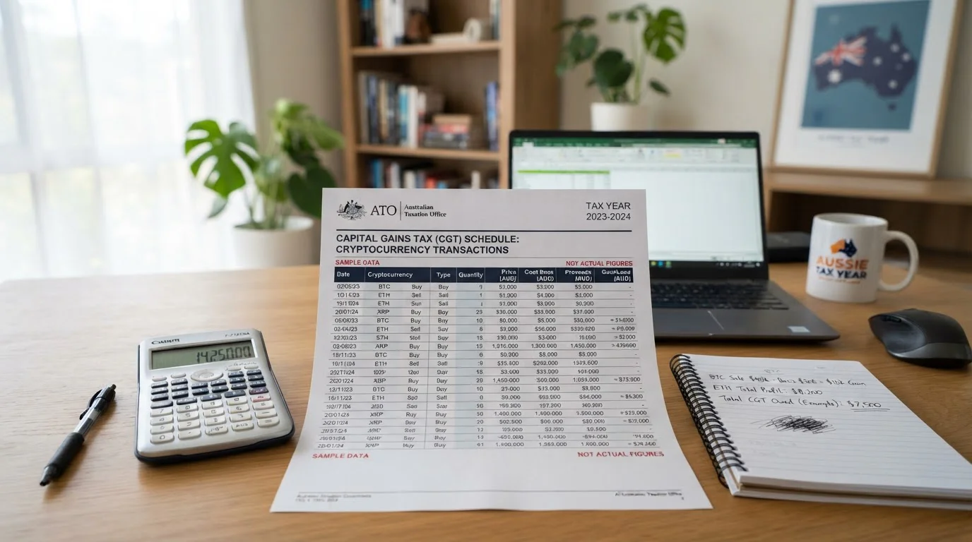 Australian tax documents showing CGT calculations for crypto