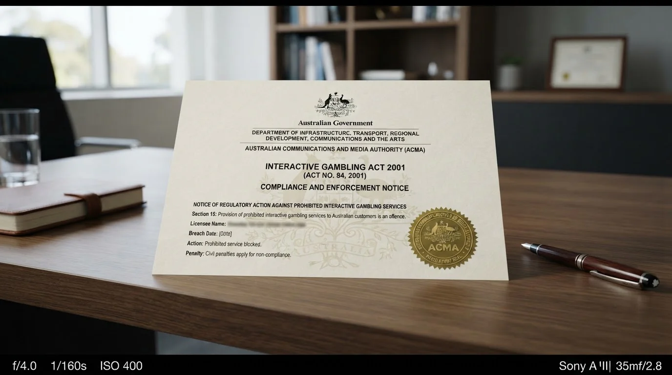 Official Australian government document with Interactive Gambling Act text and ACMA regulatory seal