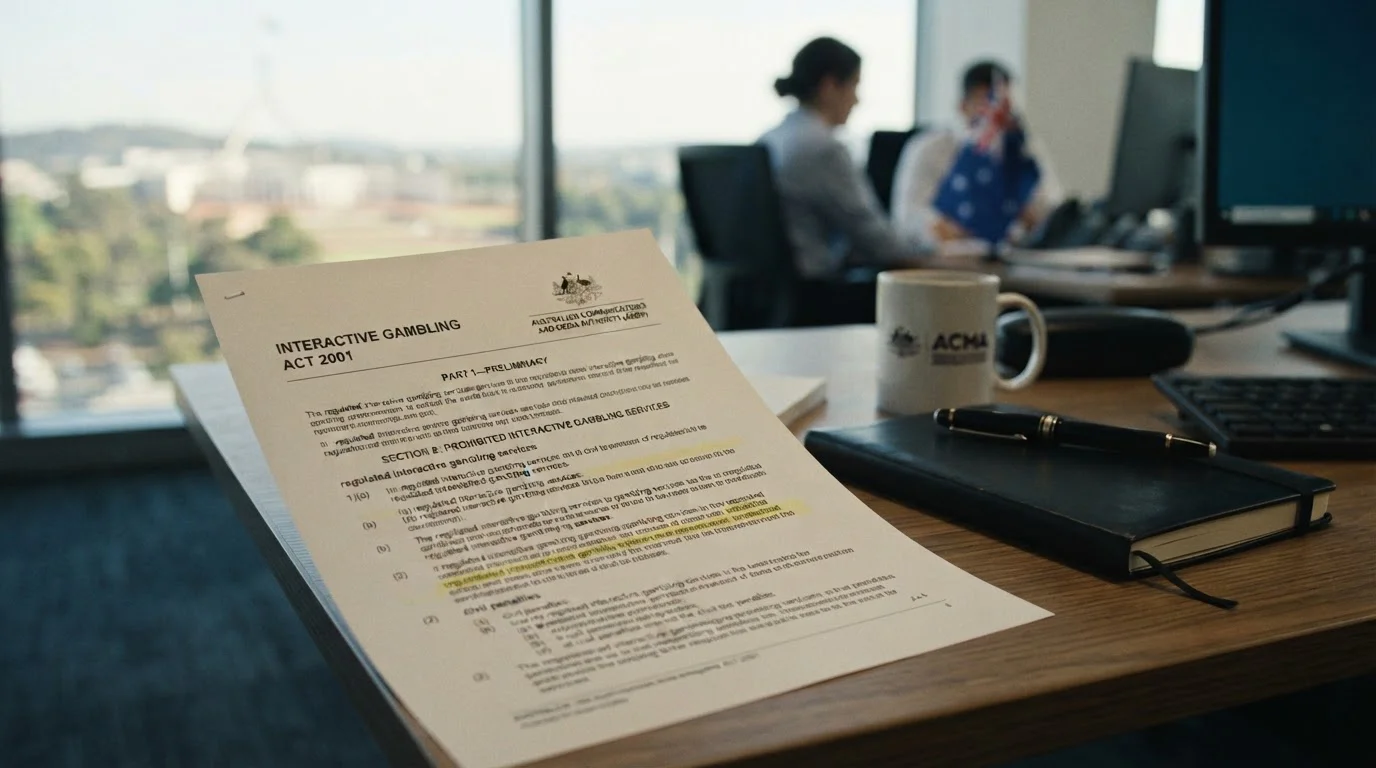 Australian regulatory document showing Interactive Gambling Act 2001 with ACMA enforcement notice