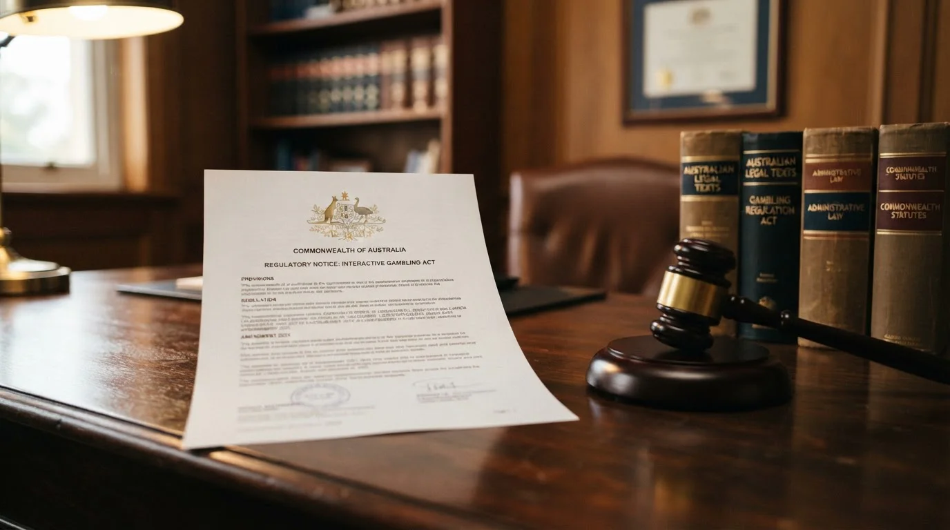 Official government document with Australian coat of arms on wooden desk showing Interactive Gambling Act provisions