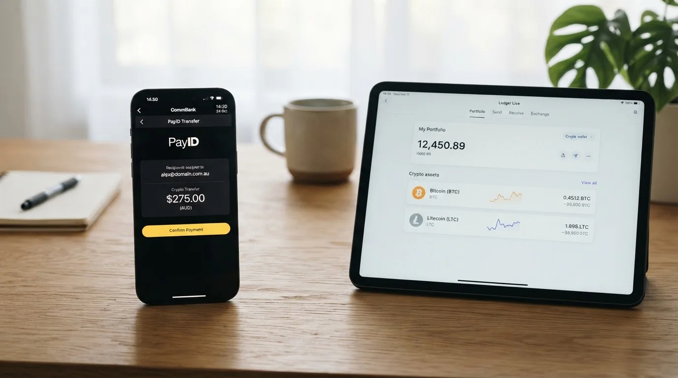 PayID instant transfer interface and cryptocurrency wallet on mobile device