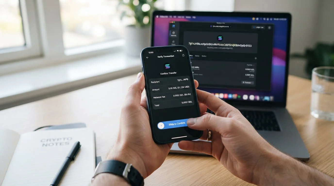 Person using smartphone to transfer Bitcoin from exchange to casino wallet