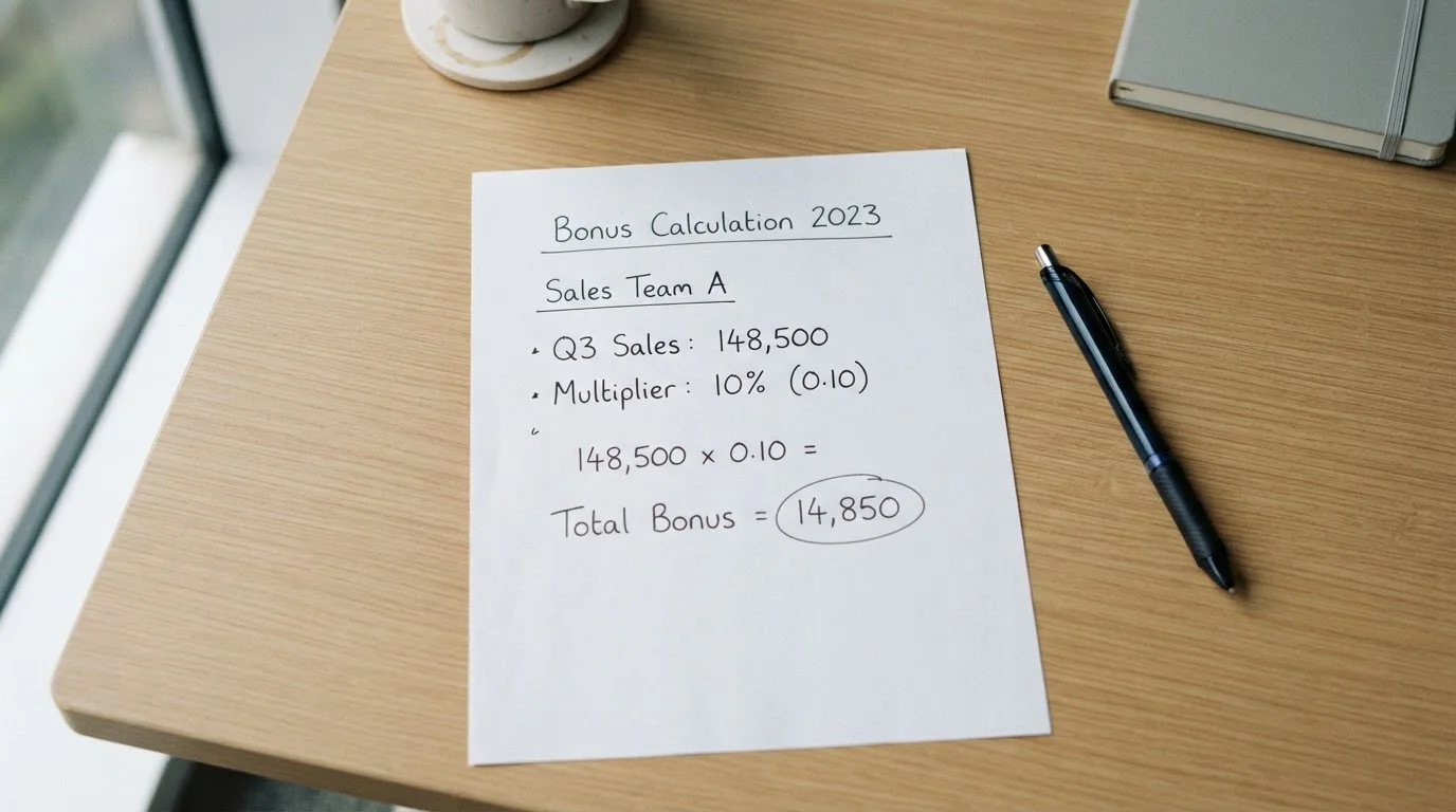 Clean document showing bonus wagering calculation on paper