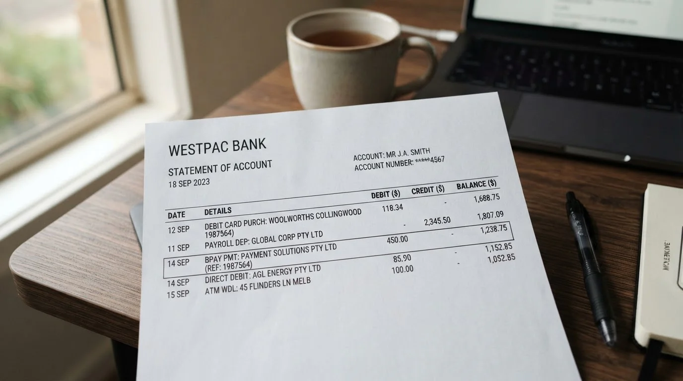 Banking statement excerpt showing generic BPAY biller name without casino merchant identification