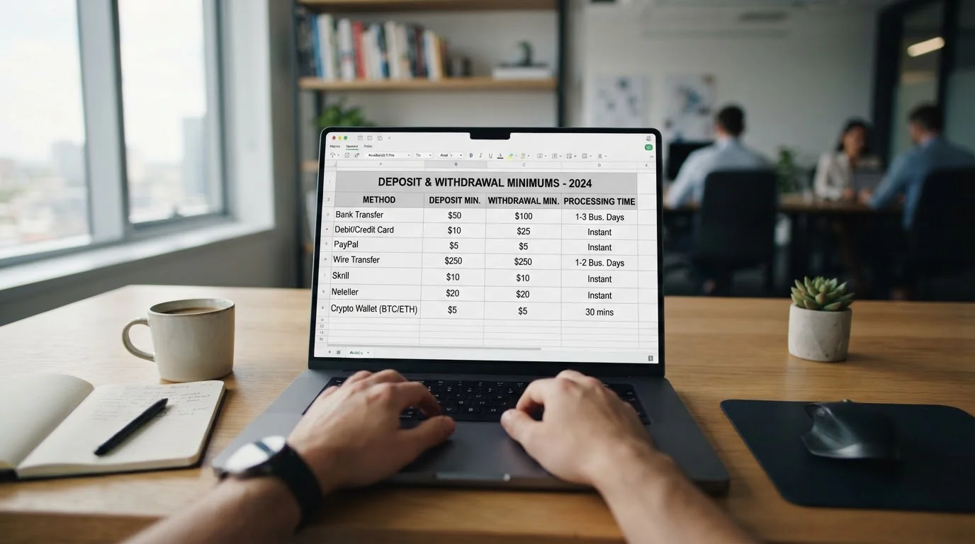 Comparison table showing deposit and withdrawal minimums at offshore casinos