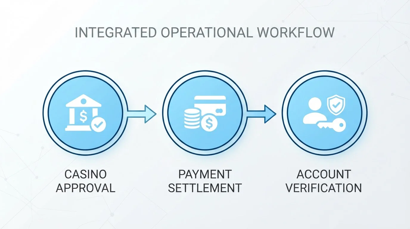Diagram showing three connected elements of casino withdrawal process