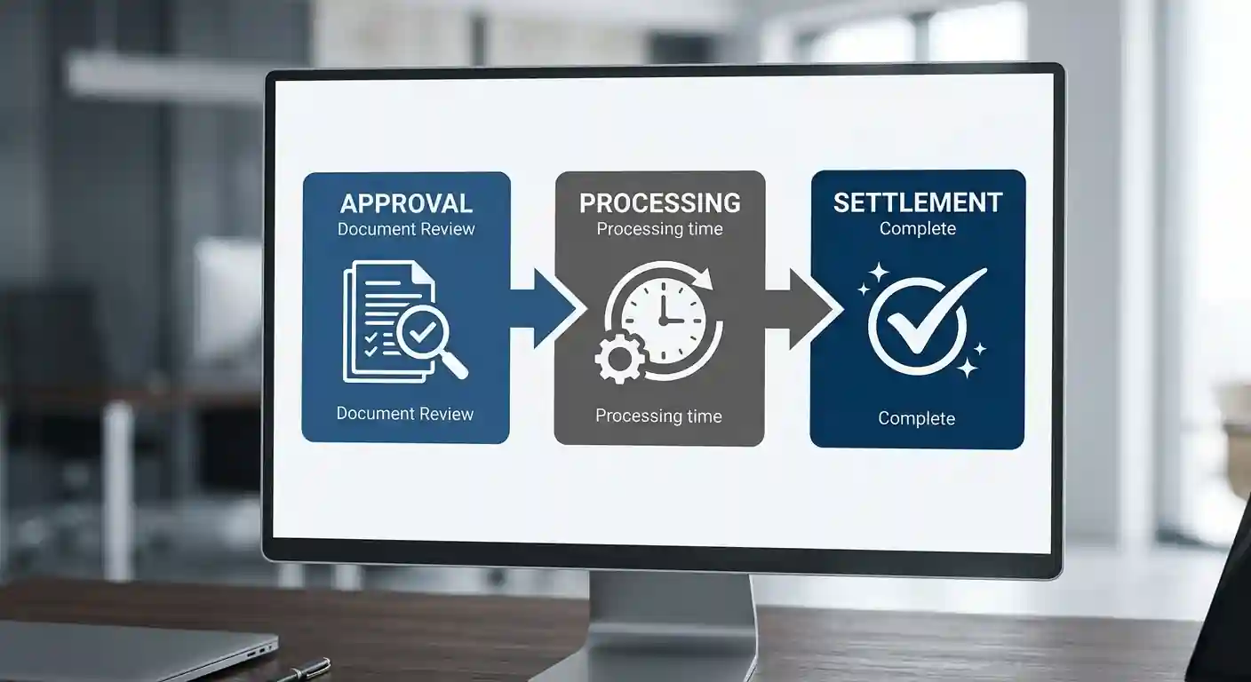 Casino withdrawal approval process showing three stages from request to bank account