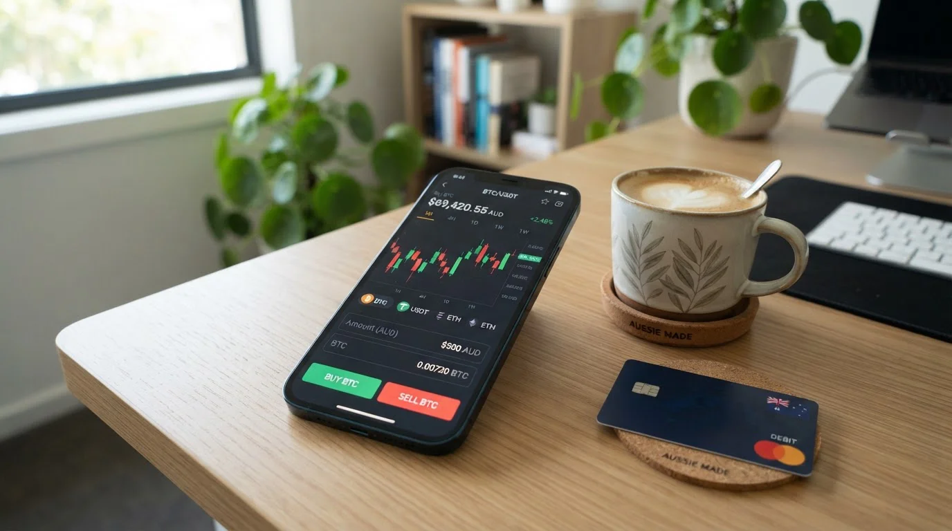 Australian crypto exchange interface with buy and sell options