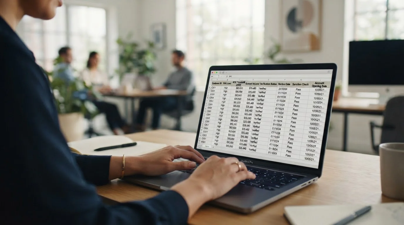 Laptop screen showing crypto casino platform comparison with KYC threshold data