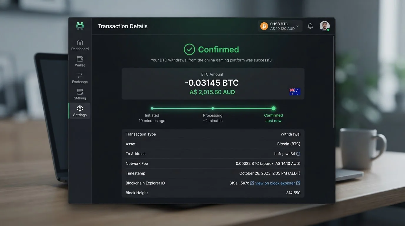 Bitcoin wallet showing confirmed withdrawal transaction in under 10 minutes