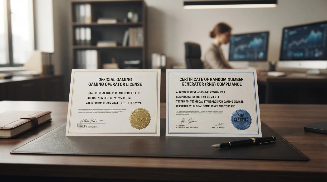 Curaçao eGaming license certificate and RNG certification seal