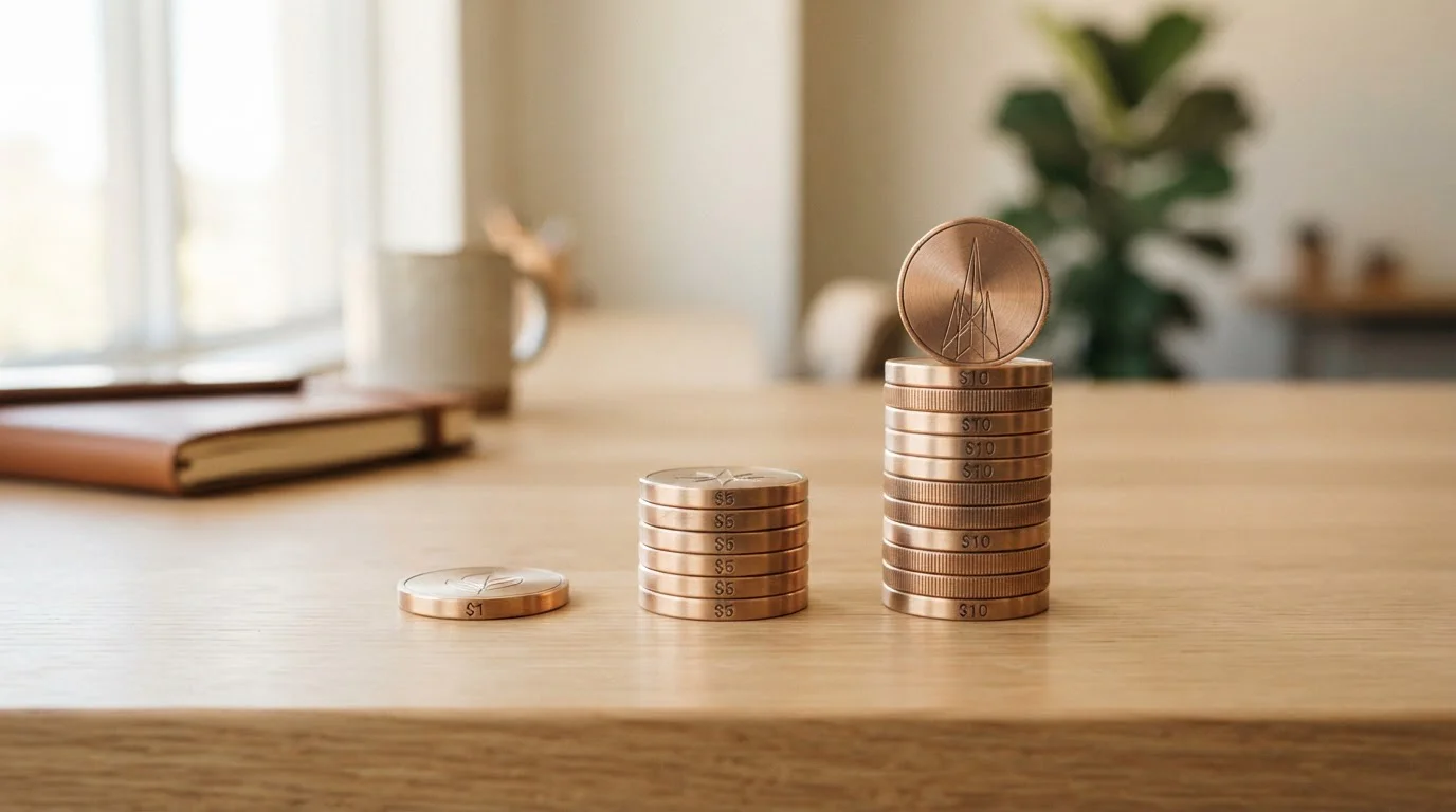 Three stacked coins of different heights representing deposit tiers