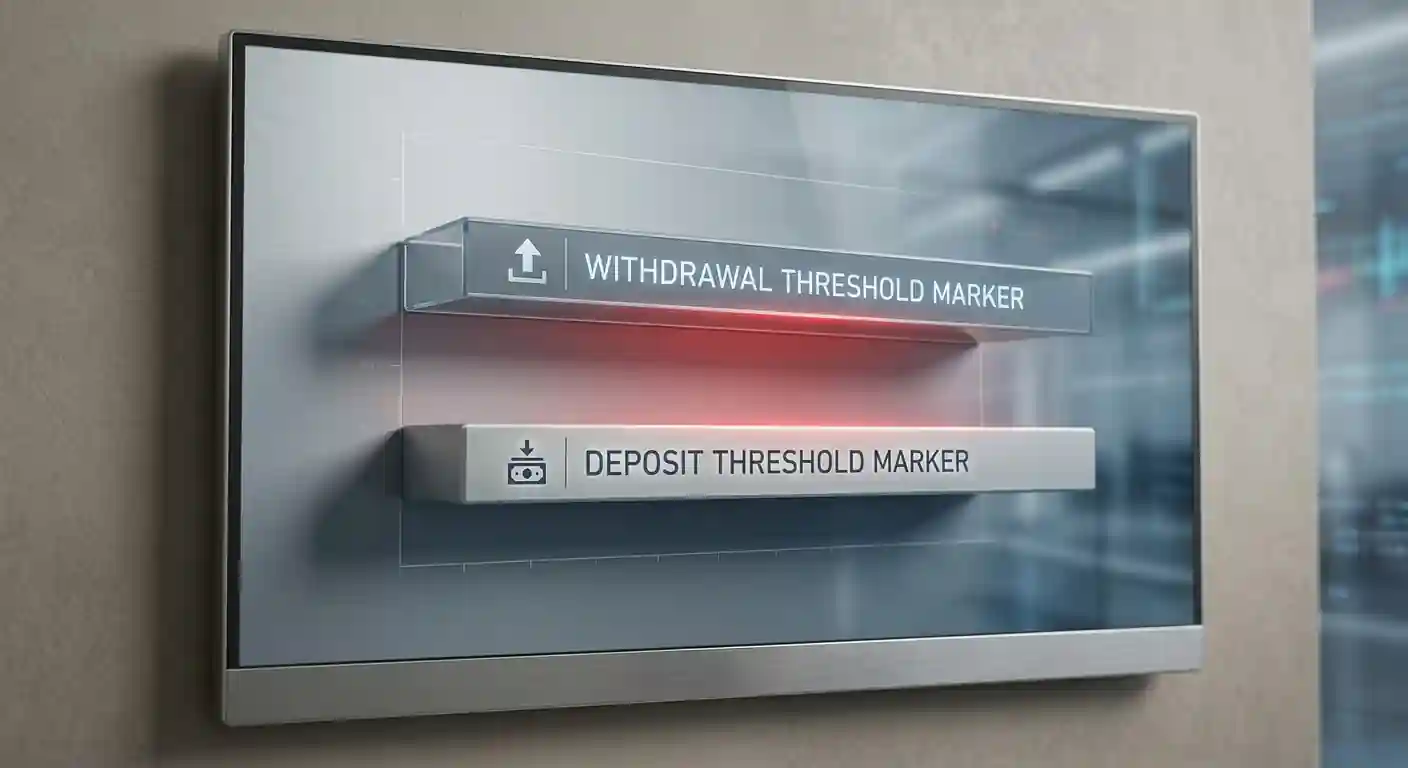 Diagram showing deposit minimum at A$10 but withdrawal minimum barrier at A$20 creating a gap