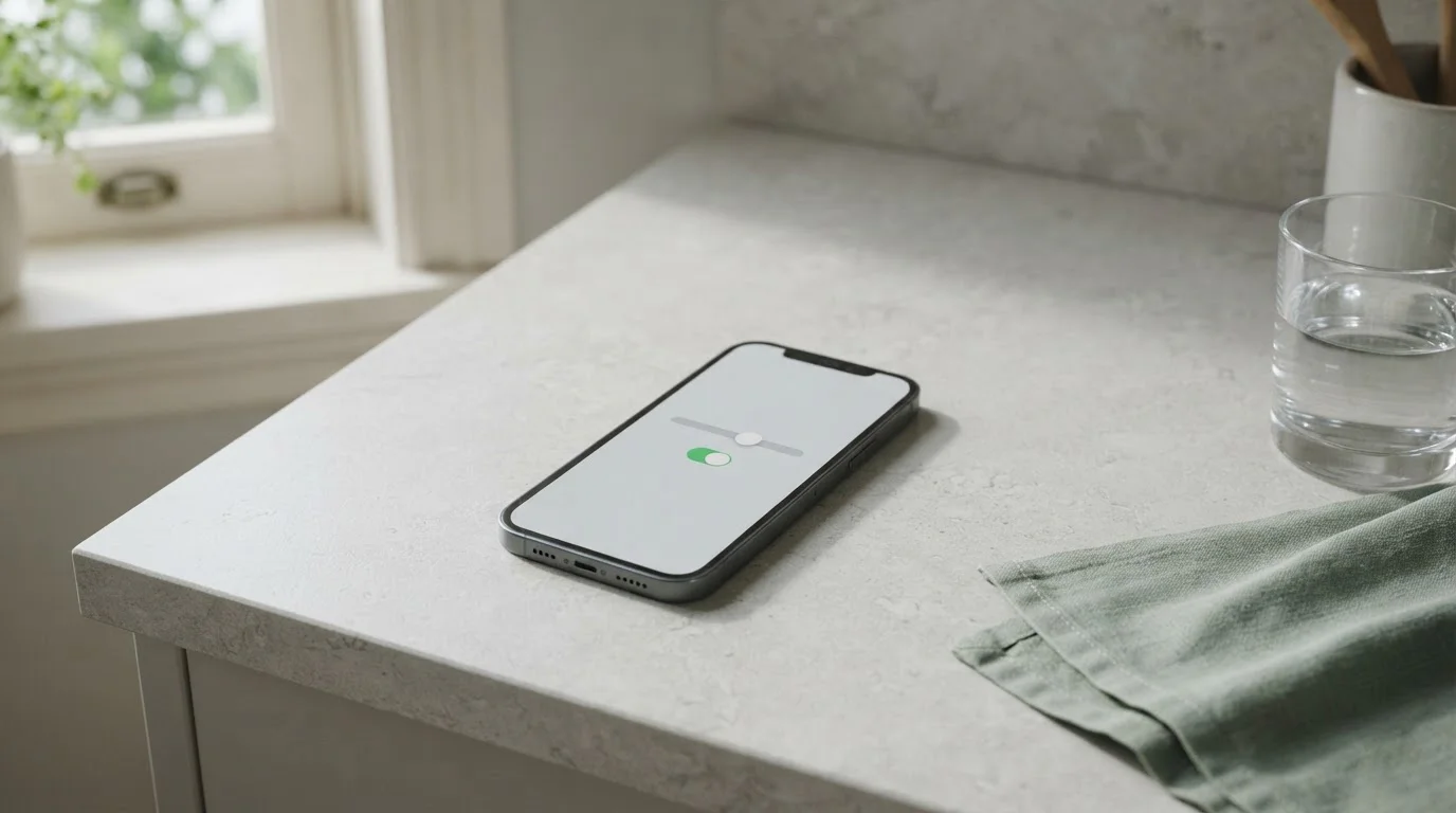 Smartphone banking app screen showing a transfer limit setting on a kitchen bench