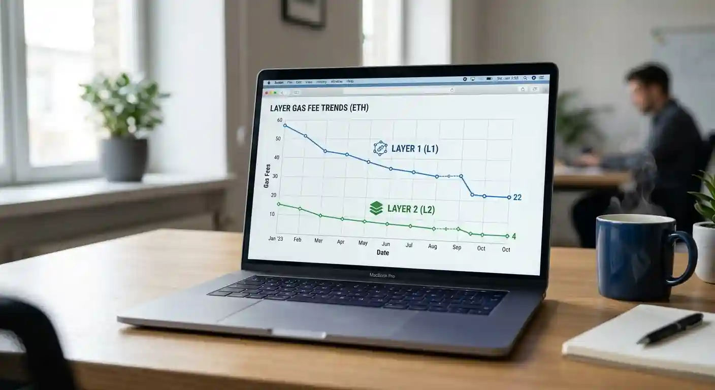 Chart comparing Ethereum mainnet and Layer 2 transaction fees over time
