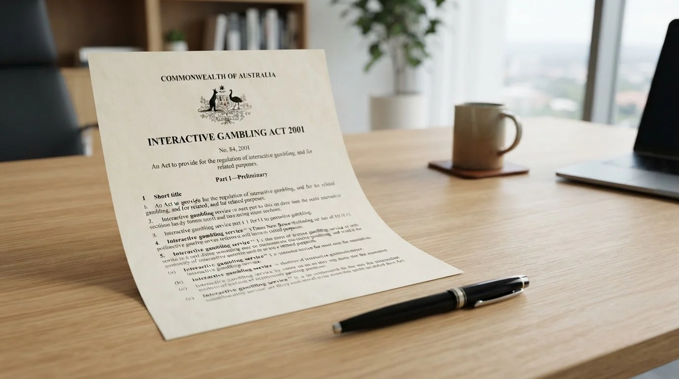 Legal document showing Interactive Gambling Act 2001 text with Australian federal seal
