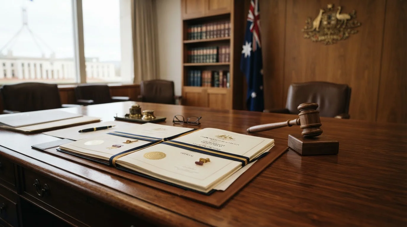 Australian legal document and gavel representing Interactive Gambling Act 2001