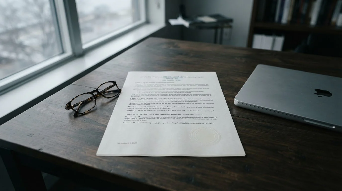 Australian legislation document with an official stamp on a desk beside a closed laptop
