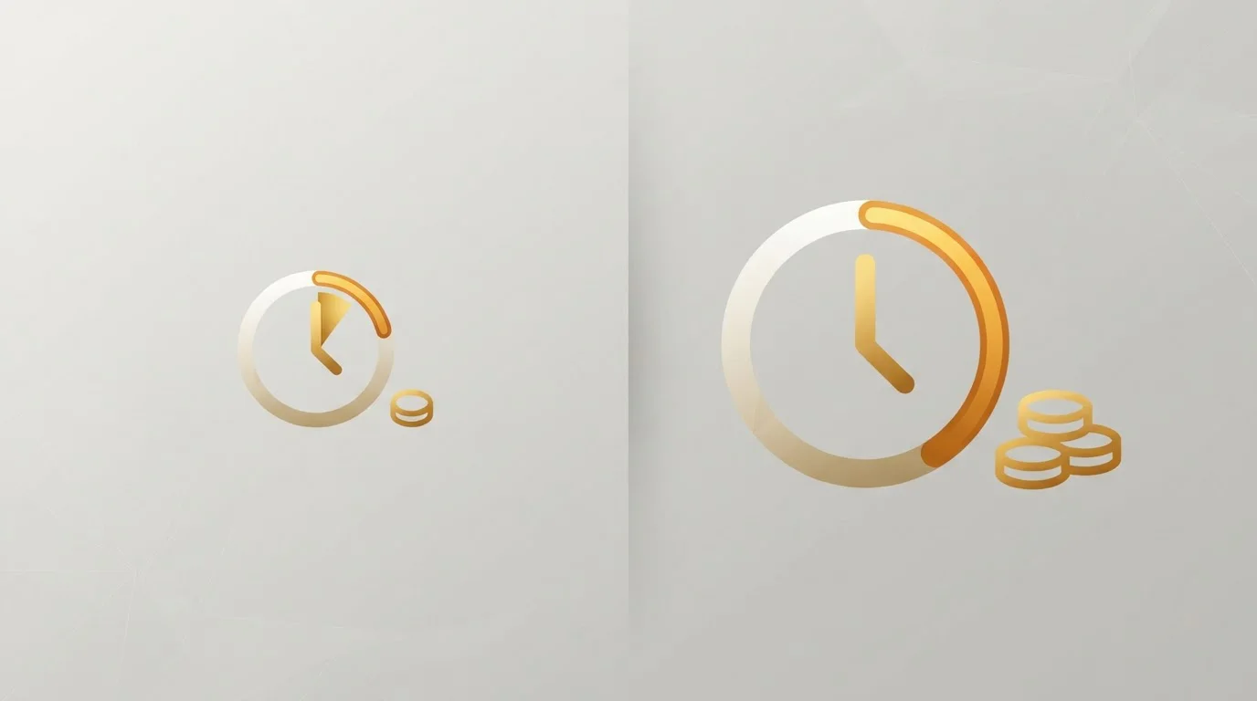 Visual comparison of Litecoin and Bitcoin transaction speeds and fees with clock icons and fee amounts