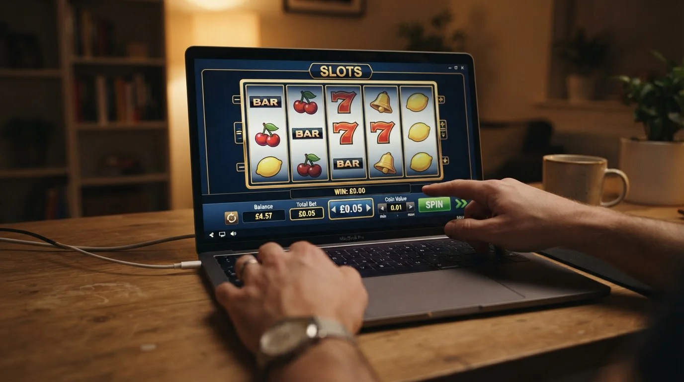 Low-stakes pokie game screen showing A$0.01 bet settings and extended spin count on small bankroll
