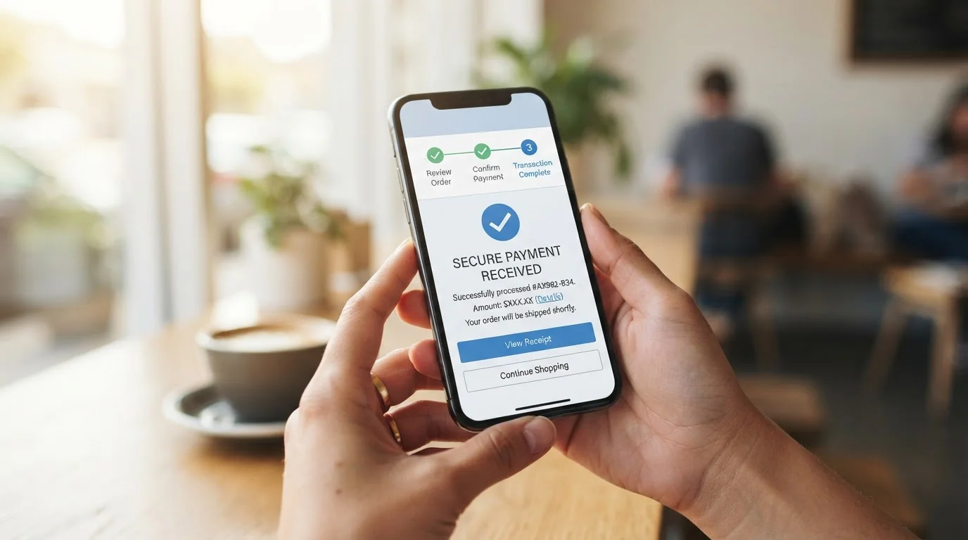 Smartphone showing step-by-step mobile casino deposit process with payment confirmation