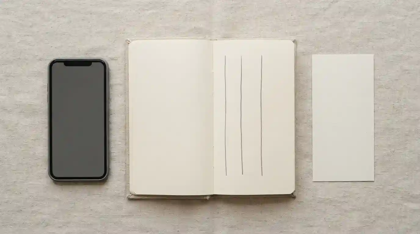 Three parallel paths drawn on a notepad beside a smartphone and a voucher receipt