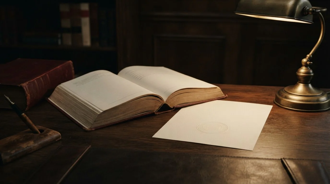 Open statute volume and a plain stamped permit document on a desk