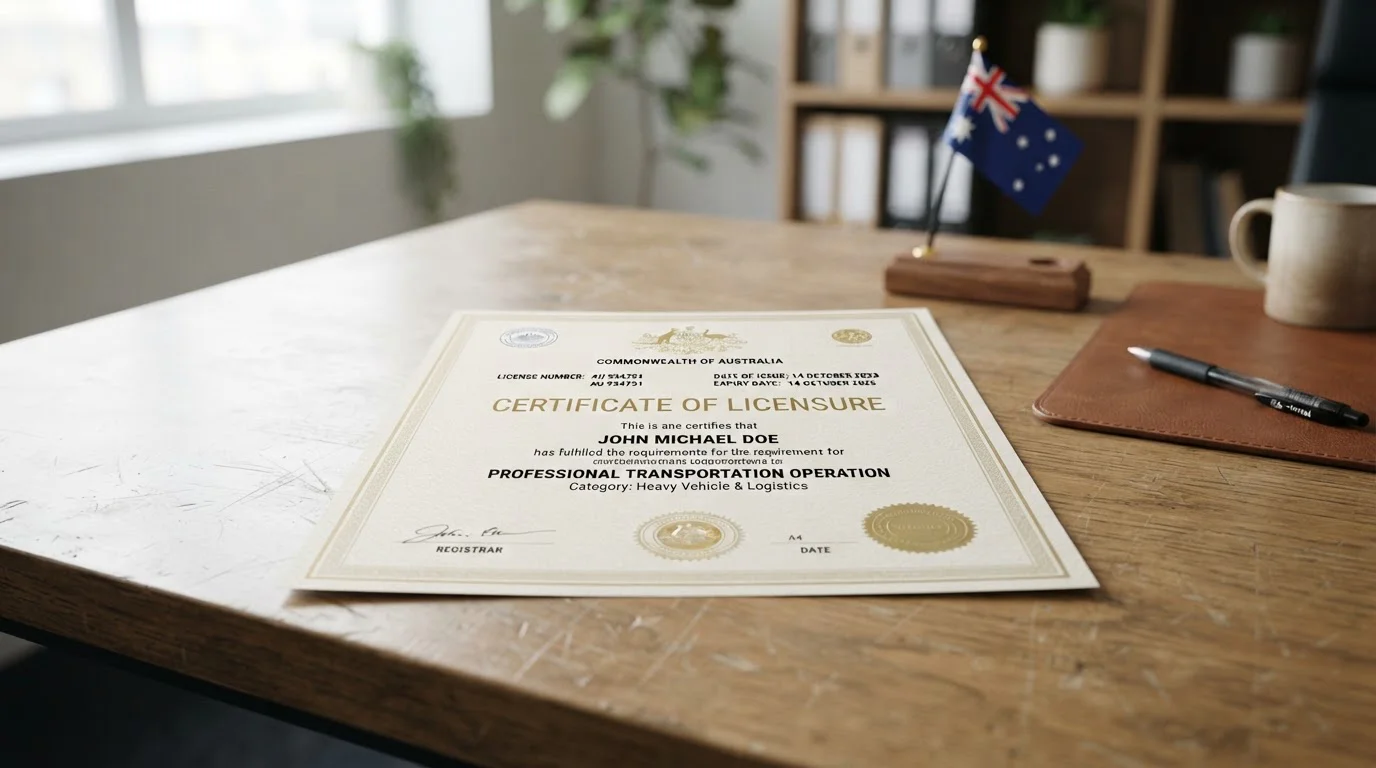 Document showing offshore casino license with Australian flag in background