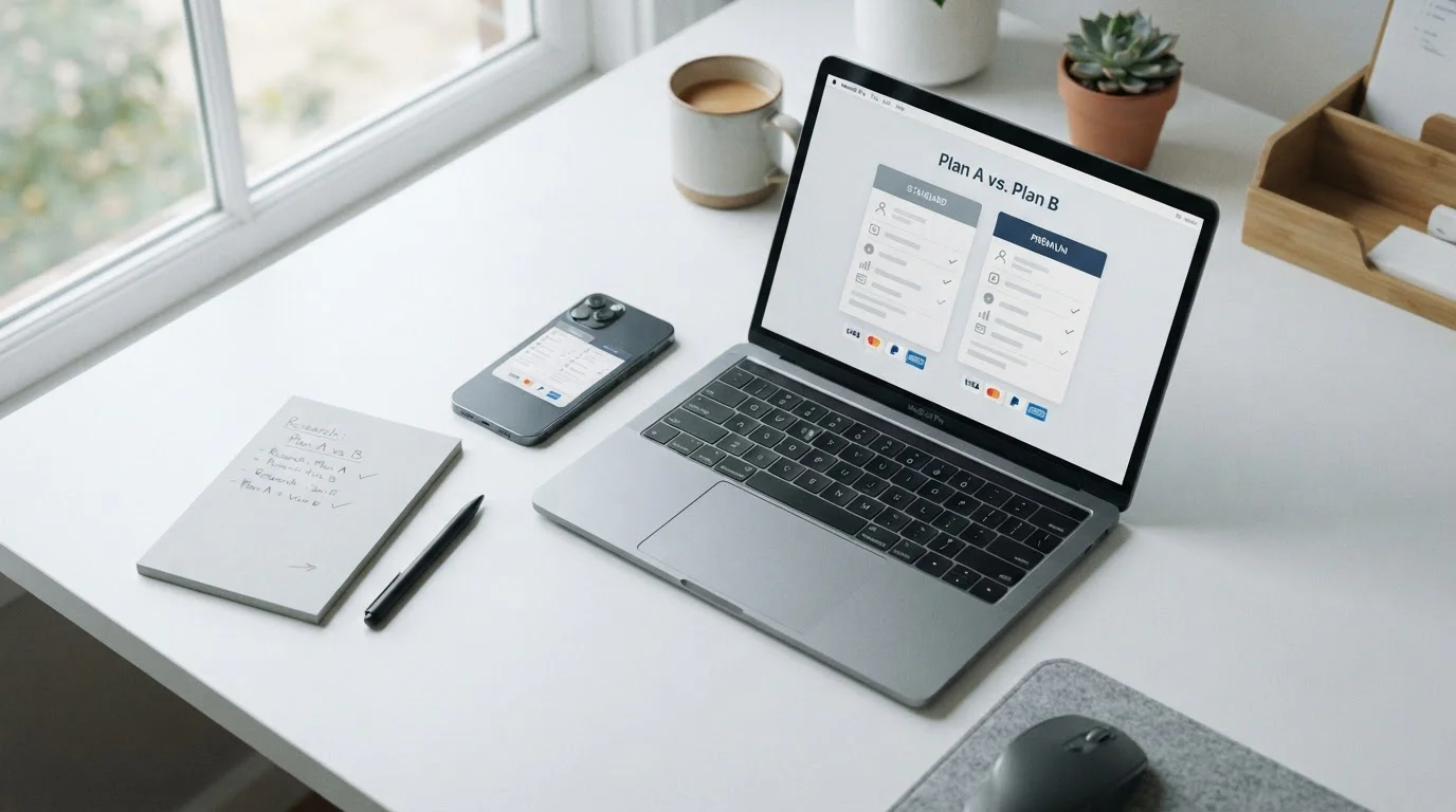 Modern laptop and smartphone displaying offshore casino comparison interface with payment methods