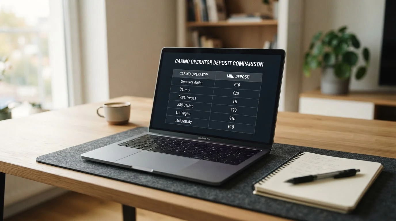 Laptop showing comparison table of offshore casino operators on modern workspace