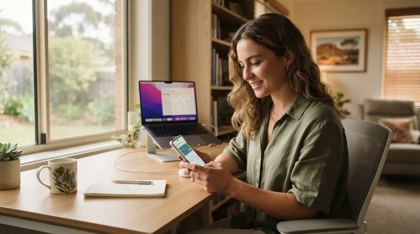 Australian player checking fast pokies withdrawal on smartphone with bank app