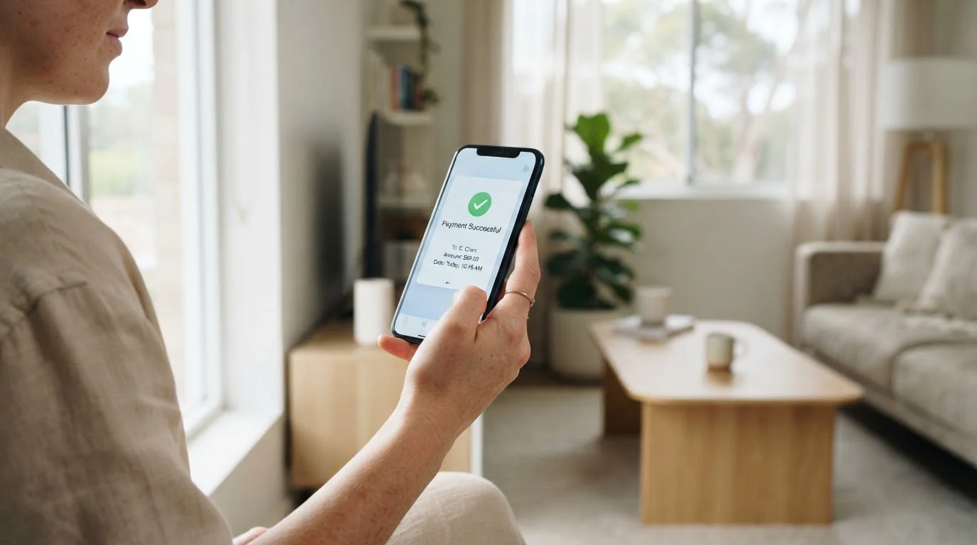 Australian player using smartphone for mobile casino deposit with PayID