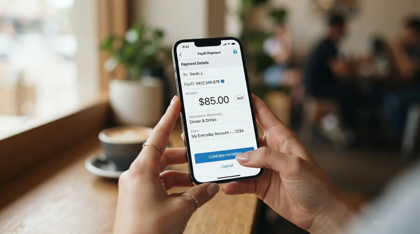 Australian banking app showing PayID instant transfer to online casino