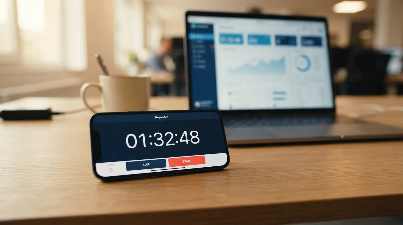 Stopwatch showing fast PayID casino withdrawal times on smartphone screen