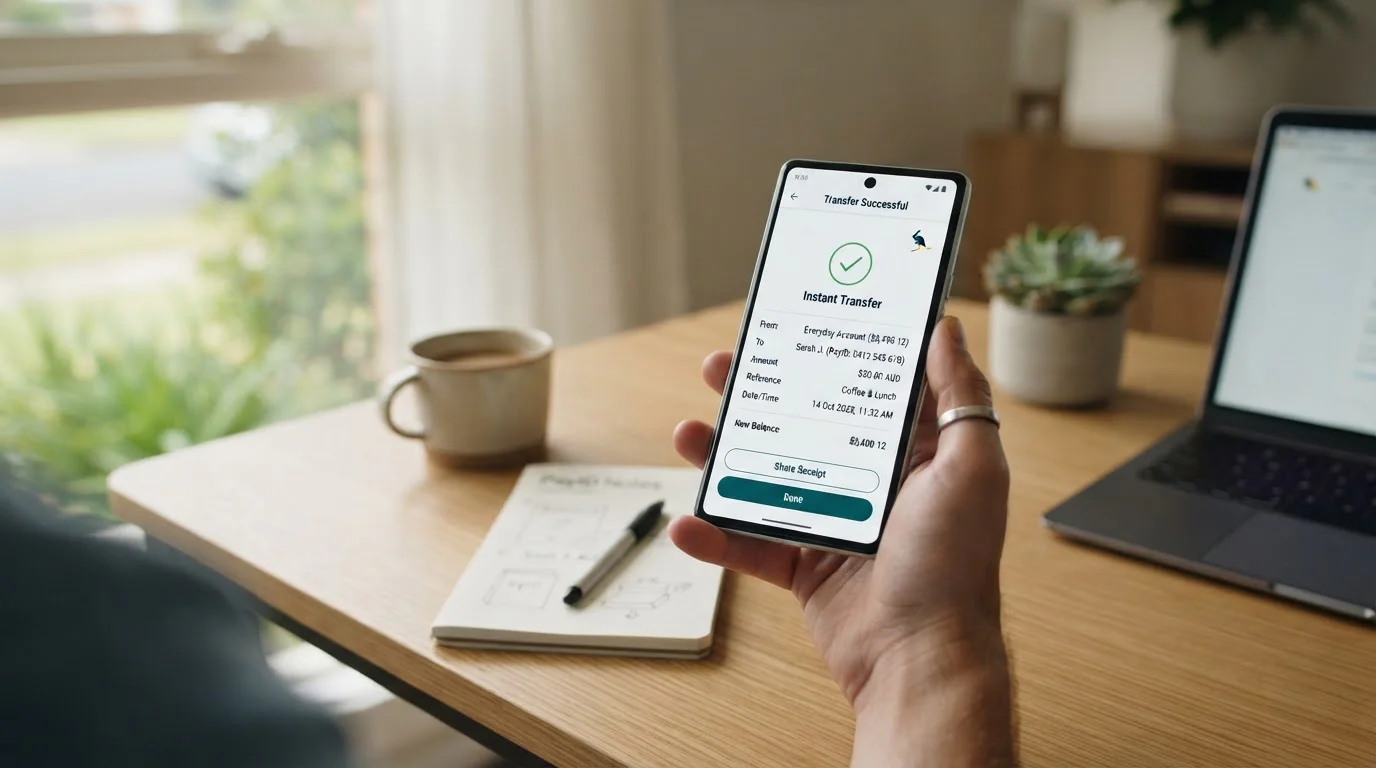 Mobile phone displaying PayID instant bank transfer to online casino