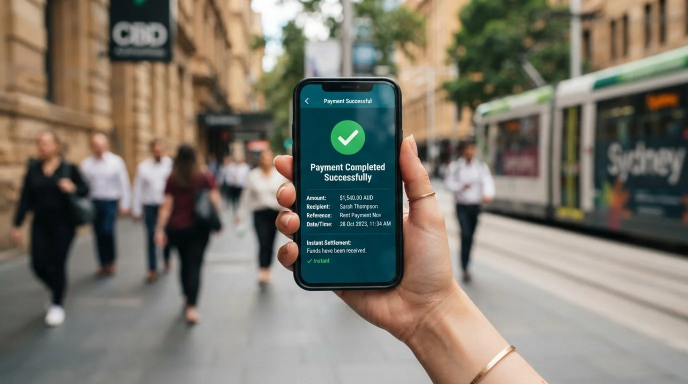 Smartphone displaying PayID instant transfer confirmation screen