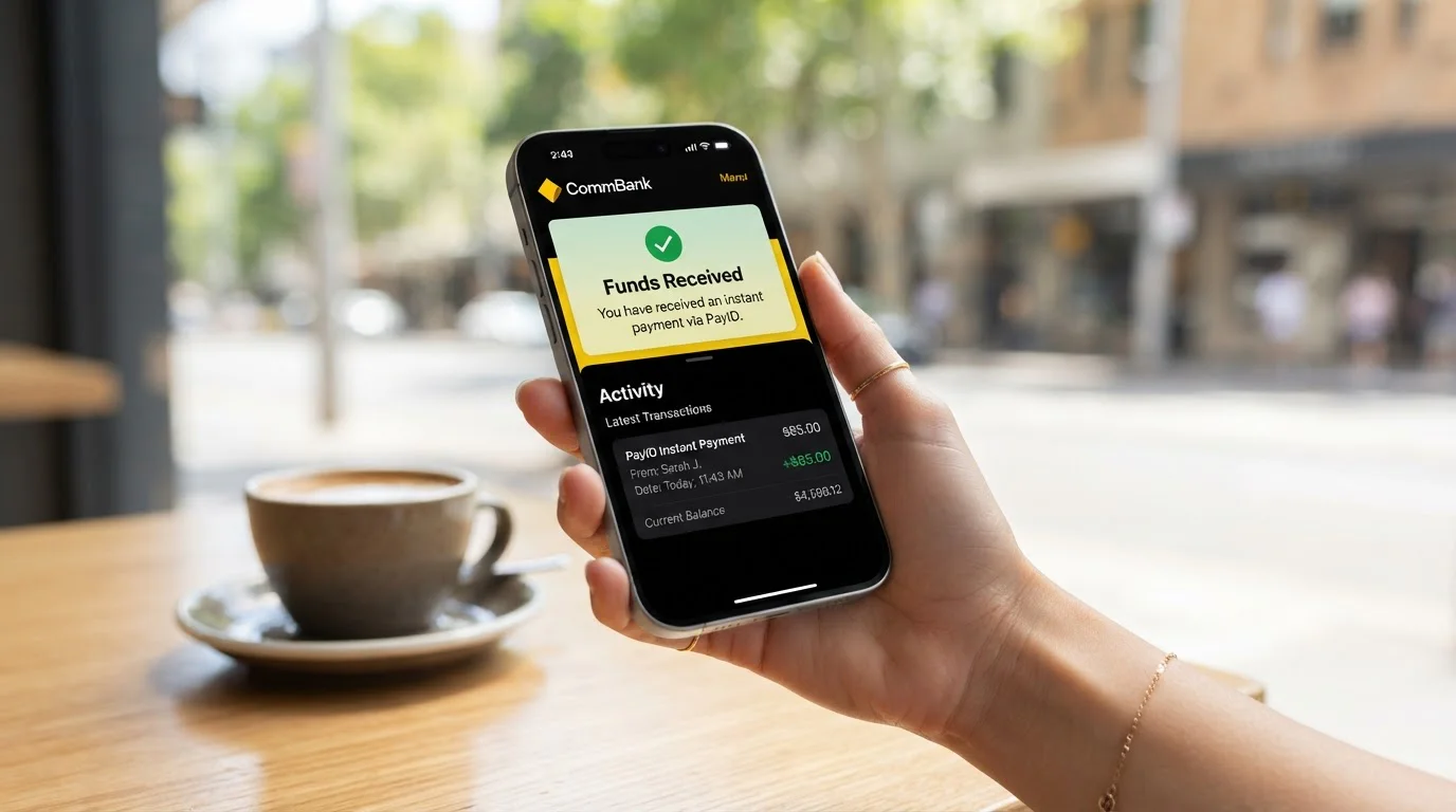 PayID instant bank transfer notification on Australian banking app