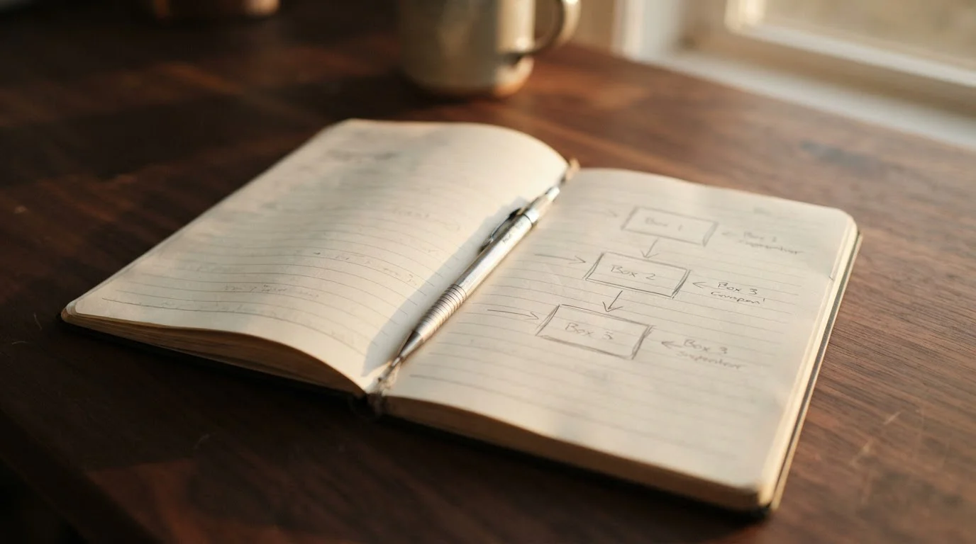 Notebook page with a hand-drawn comparison of transfer methods and arrows