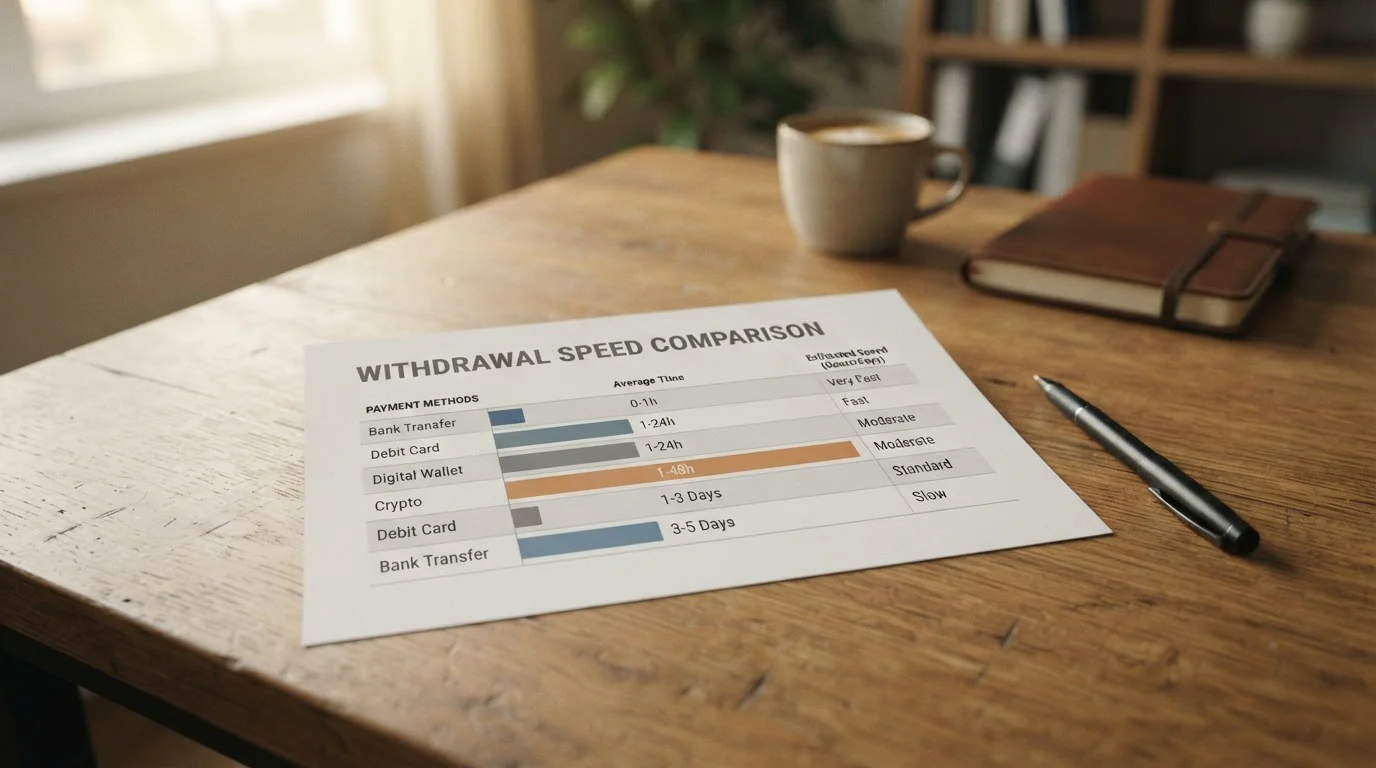Comparison chart showing withdrawal speeds for different payment methods