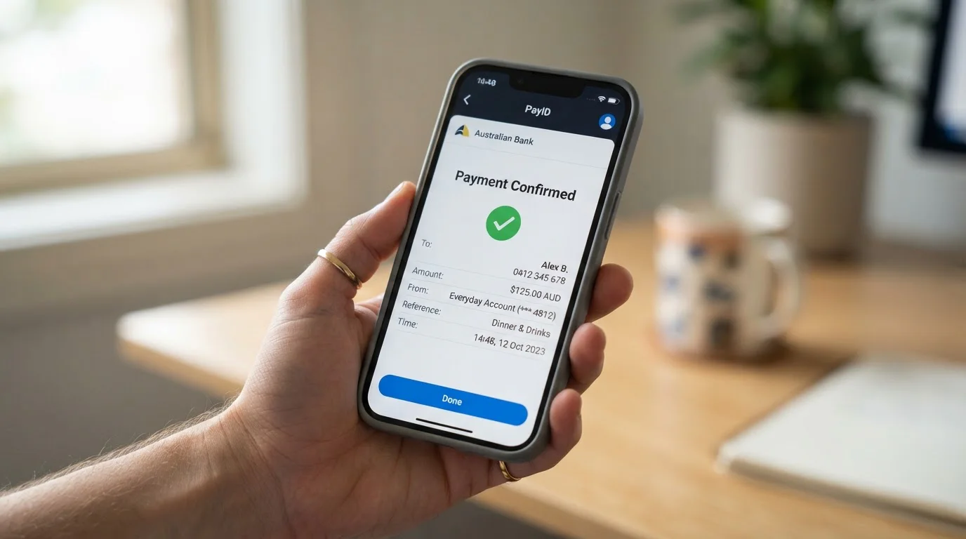 PayID payment confirmation screen on Australian mobile banking app