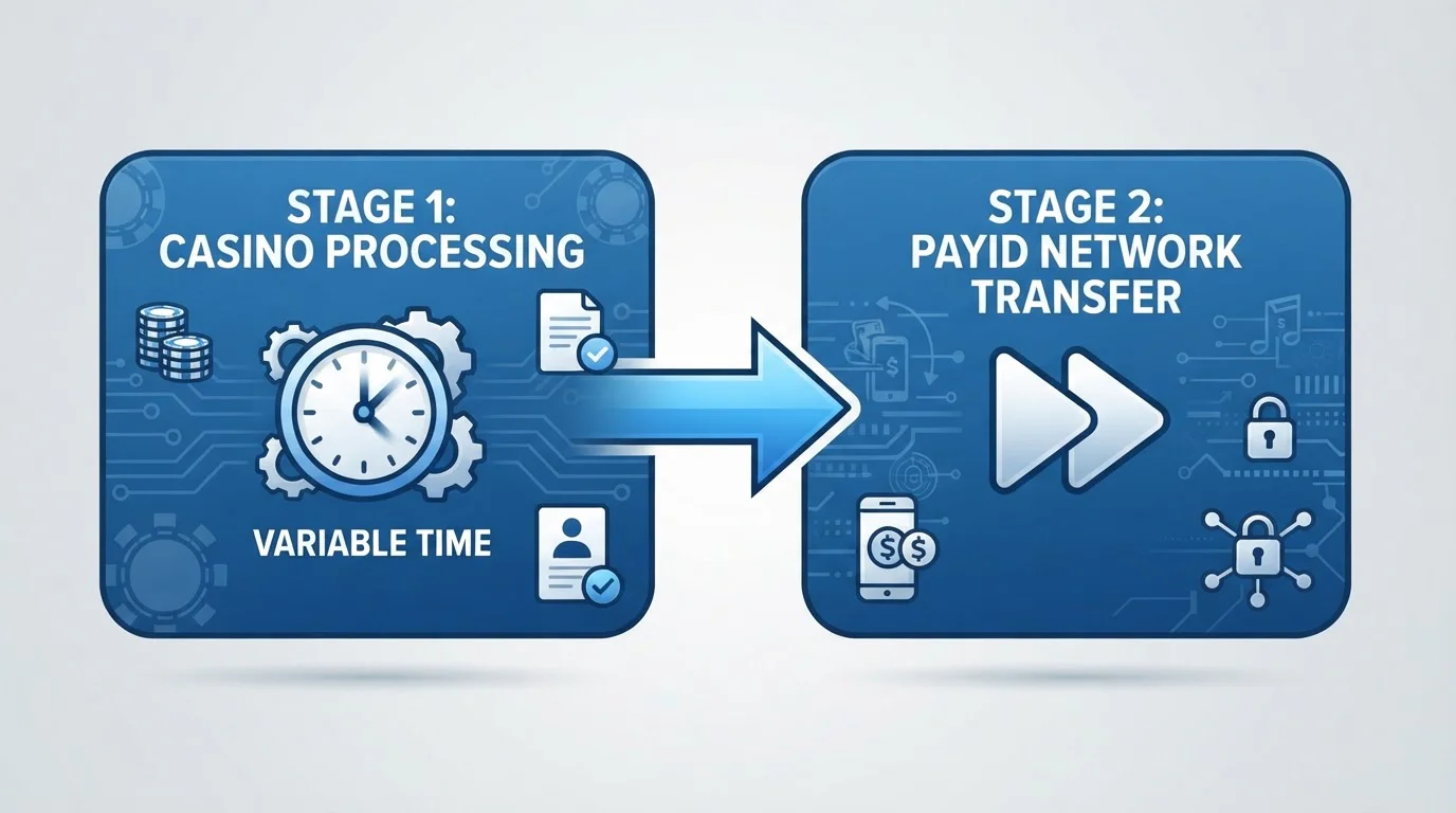 Casino withdrawal processing stages diagram showing Stage 1 and Stage 2