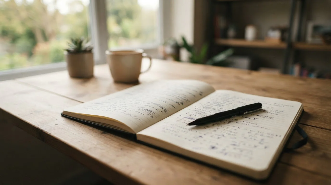 Notebook with pen showing realistic cashout scenario calculation