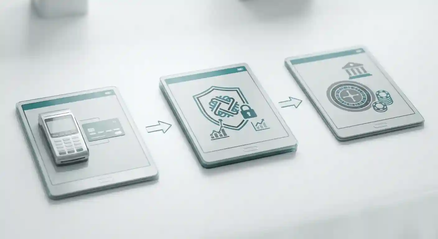 Diagram showing Skrill payment flow through crypto intermediary to offshore casino
