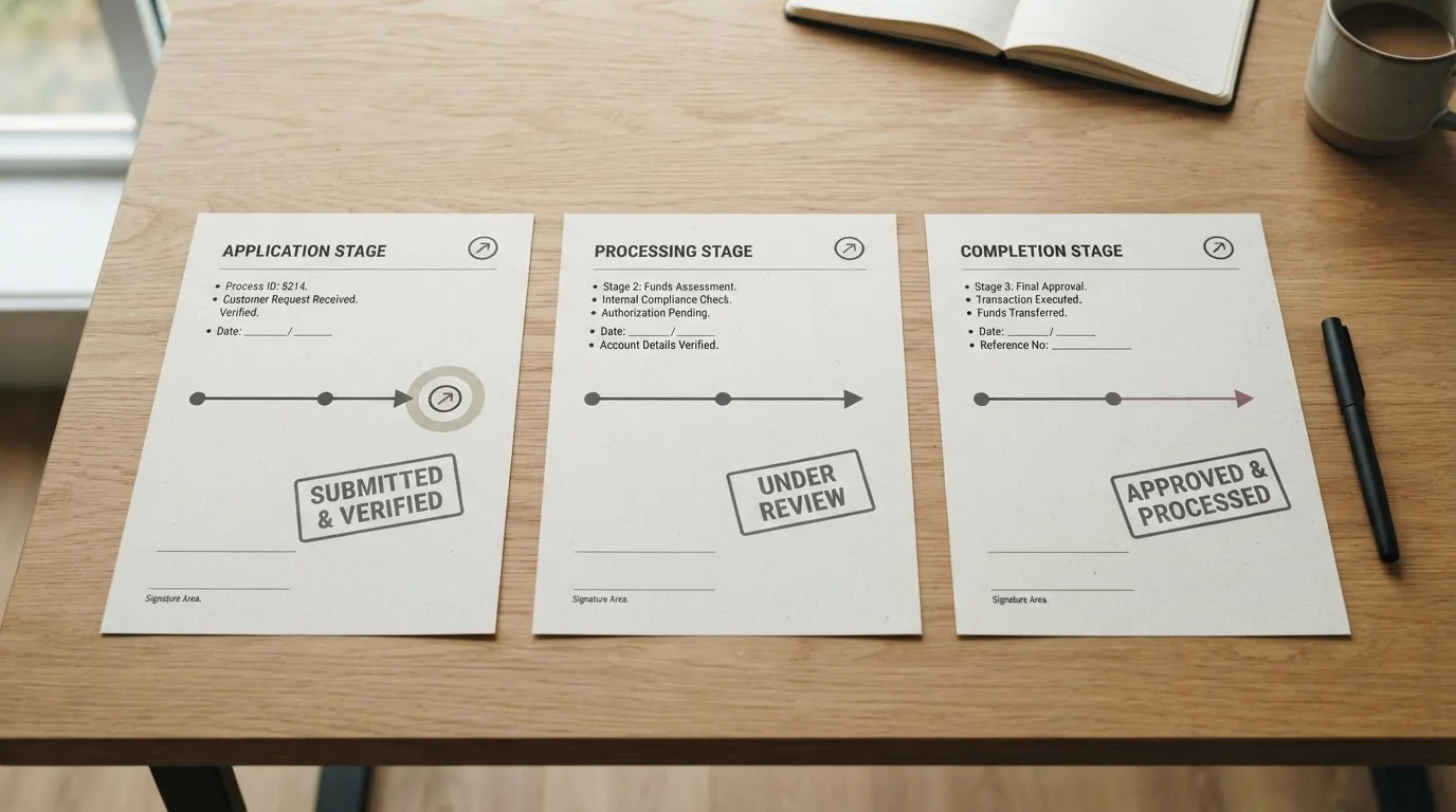Timeline diagram showing three stages of casino withdrawal process