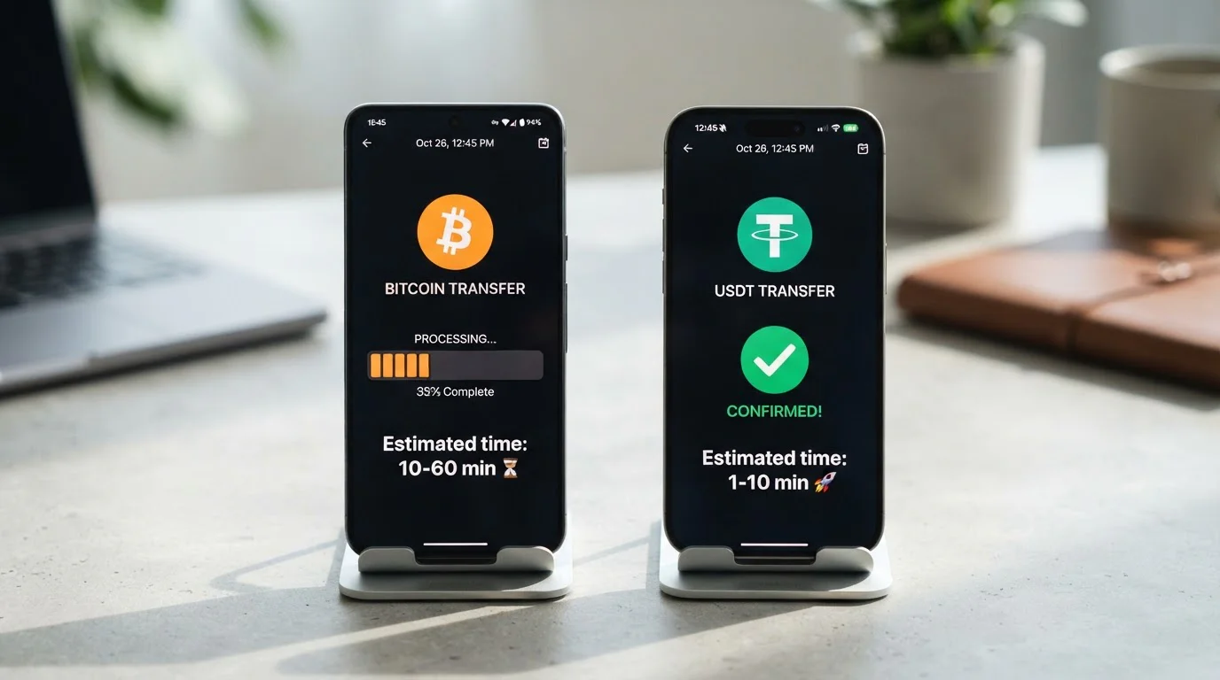 Speed comparison between Bitcoin and USDT transactions